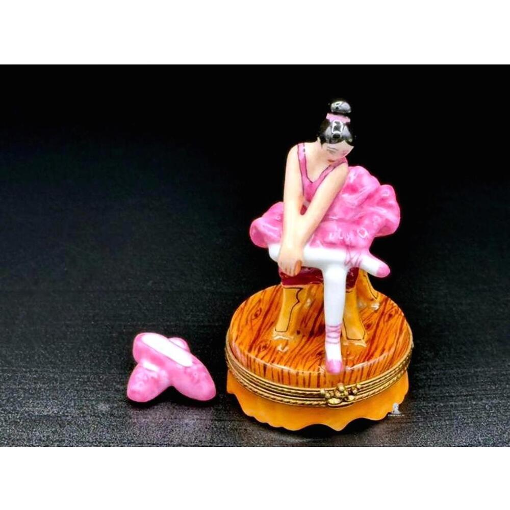 Limoges Ballerina Trinket Box - Pink Tutu - Slipper Trinket - Peint Main France